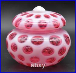 Fenton Cranberry Coin Dot Opalescent Covered Powder Jar/Candy Dish 1947-51