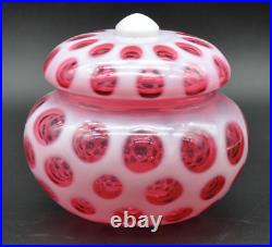 Fenton Cranberry Coin Dot Opalescent Covered Powder Jar/Candy Dish 1947-51