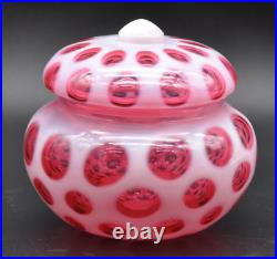 Fenton Cranberry Coin Dot Opalescent Covered Powder Jar/Candy Dish 1947-51