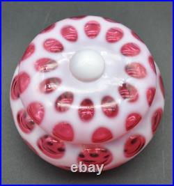 Fenton Cranberry Coin Dot Opalescent Covered Powder Jar/Candy Dish 1947-51