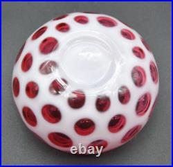 Fenton Cranberry Coin Dot Opalescent Covered Powder Jar/Candy Dish 1947-51