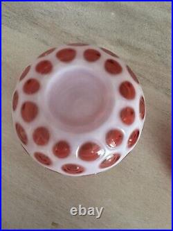 Fenton Cranberry Opalescent Glass Dot Candy Dish Jar 1947-51