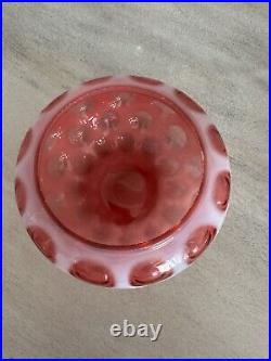 Fenton Cranberry Opalescent Glass Dot Candy Dish Jar 1947-51