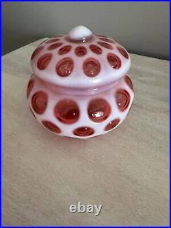 Fenton Cranberry Opalescent Glass Dot Candy Dish Jar 1947-51