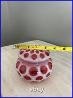 Fenton Cranberry Opalescent Glass Dot Candy Dish Jar 1947-51