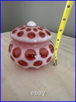 Fenton Cranberry Opalescent Glass Dot Candy Dish Jar 1947-51