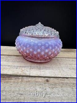 Fenton Cranberry Opalescent Hobnail Covered Powder Jar