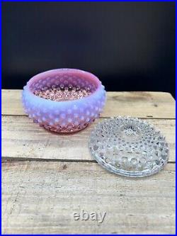 Fenton Cranberry Opalescent Hobnail Covered Powder Jar