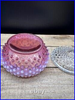 Fenton Cranberry Opalescent Hobnail Covered Powder Jar