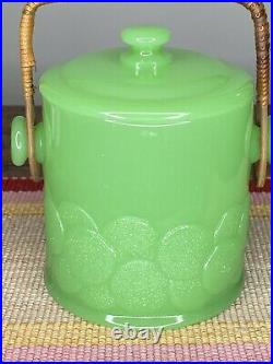Fenton Jade Jadeite Green Clambroth Big Cookies Glass Cookie Macaroon Jar + Lid