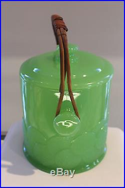 Fenton Jadeite Depression Glass Ice Bucket Macaroon Cookie Jar Wicker Handle