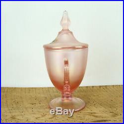 Fenton Velva Rose Stretch Glass Candy Jar Lid Dolphin Handles Original Label