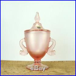 Fenton Velva Rose Stretch Glass Candy Jar Lid Dolphin Handles Original Label