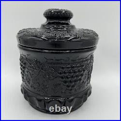 Fenton Vintage Black Glass Grape and Cable Tobacco Jar Biscuit Jar Cookies