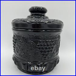 Fenton Vintage Black Glass Grape and Cable Tobacco Jar Biscuit Jar Cookies