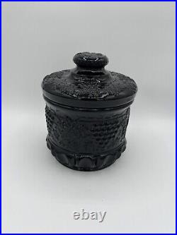 Fenton Vintage Black Glass Grape and Cable Tobacco Jar Biscuit Jar Cookies