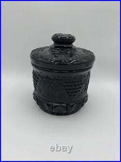 Fenton Vintage Black Glass Grape and Cable Tobacco Jar Biscuit Jar Cookies