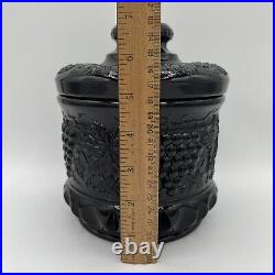 Fenton Vintage Black Glass Grape and Cable Tobacco Jar Biscuit Jar Cookies