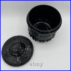 Fenton Vintage Black Glass Grape and Cable Tobacco Jar Biscuit Jar Cookies