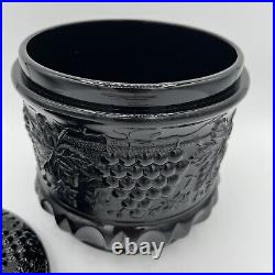 Fenton Vintage Black Glass Grape and Cable Tobacco Jar Biscuit Jar Cookies