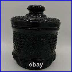 Fenton Vintage Black Glass Grape and Cable Tobacco Jar Biscuit Jar Cookies