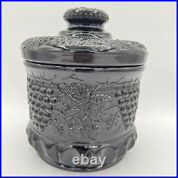 Fenton Vintage Black Glass Grape and Cable Tobacco Jar Biscuit Jar Cookies