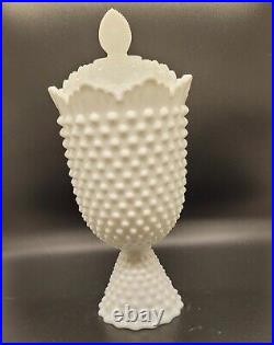 Fenton White Hobnail Apothecary Jar With Lid 11 Tall