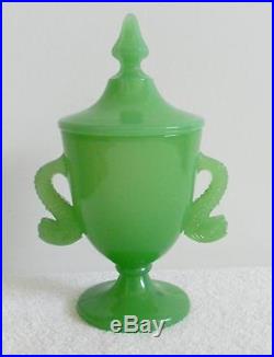 Fenton lidded jade green candy jar ca 1927 dolphin handles FREE SHIPPING