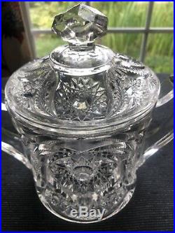 Fernleaf With Hobstar Double Handled Cracker Biscuit Jar with Lid EAPG Glass