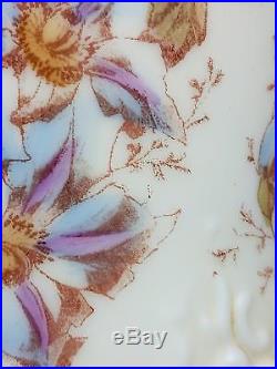 Fine OLD Antique Round 11.5 WAVECREST Floral BISCUIT CRACKER JAR w Lid & Handle
