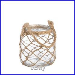 Fish Net Wrapped Clear Glass Candle Jar with Rope Handle Set of 2 NIB Nautical