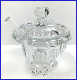 Flawless Crystal BACCARAT HARCOURT MISSOURI JAM JAR with Lid and Spoon Condiment