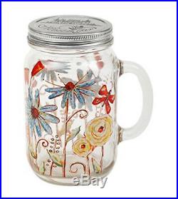(Flower) A Ting Glass Mason Jar with Handle and Lid 710ml, Flower