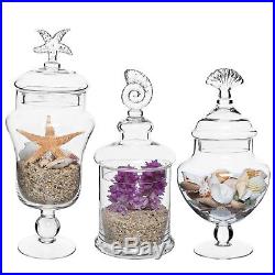 Food Storage Canisters Glass Jars Kitchen Storage Container Seashell Handle 3 Pc
