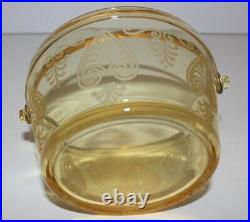 Fostoria Trojan Topaz Yellow Etched Glass Whipped Cream Pail with Swing Handle