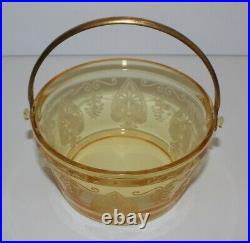 Fostoria Trojan Topaz Yellow Etched Glass Whipped Cream Pail with Swing Handle