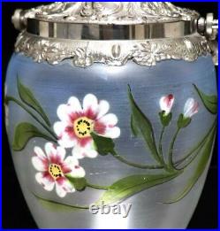 François Theodore Legras Antique 1900 Enamel Flower Biscuit Jar 8.26 with Lid
