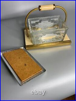 French Art Deco cookie dish with handle holder glass box and mirror
