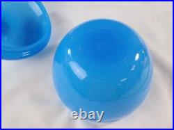 French Blue Opaline Glass Acorn Form Box Lidded Fruit Bowl Dish