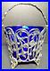 French Potpourri Vase, Blue Glass and Silverplate Base and Handle