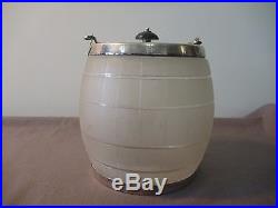 Frosted Glass Biscuit Barrel/Ice bucket w Mappin & Webb handle, lid & base ring
