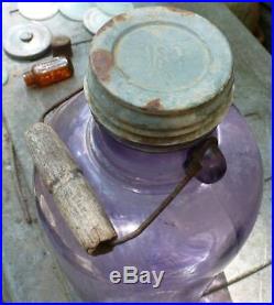 GALLON GLASS JAR-Dark Amethyst-Wooden Lug Handle-Glass Ears-1910s