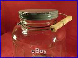 GIANT VINTAGE GLASS BEER KEG BARREL SHAPE PICKLE JAR With WOOD BAIL HANDLE & LID