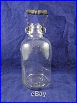 GLASS JUG JAR with WIRE WOODEN BAIL HANDLE