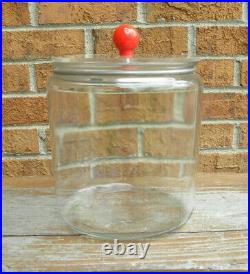 General Store Glass Candy / Pretzel Jar with Acrylic Lid, Red Ball Handle