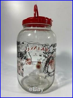 Glass Arkansas Beverage Dispenser Red White Black Retro Jar With Razorbacks