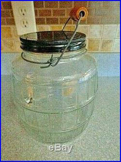 Glass Barrel Pickle Jar With Wood & Wire Handle With Spout