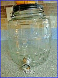 Glass Barrel Pickle Jar With Wood & Wire Handle With Spout