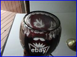 Glass Biscuit Jar with Silverplate lid handle Bohemian Czech Ruby Red cut to clear