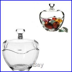 Glass Candy Bowl Transparent Clear Round Crystal Clear Sweet Jar Handle Lid